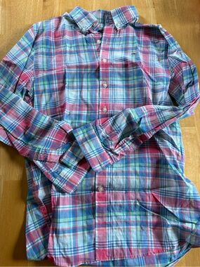 Vineyard Vines Pink and Blue Plaid Button-Down Whale Shirt